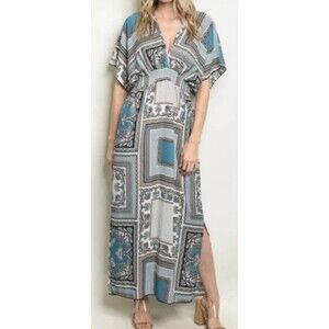 Miley + Molly Women’s Size Large Low V-Neck Double Slit Back Tie Maxi Dress